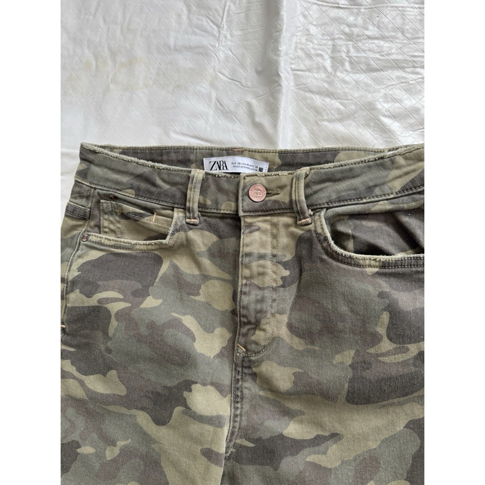Zara Womens Camouflage Camo Print Low Rise Stretch Skinny Denim Jeans USA 6 - Picture 2 of 7